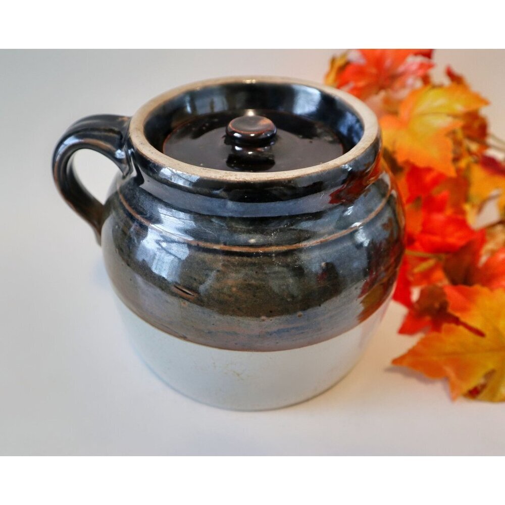 Vintage Bean Crock Pot handle Stoneware  1940's